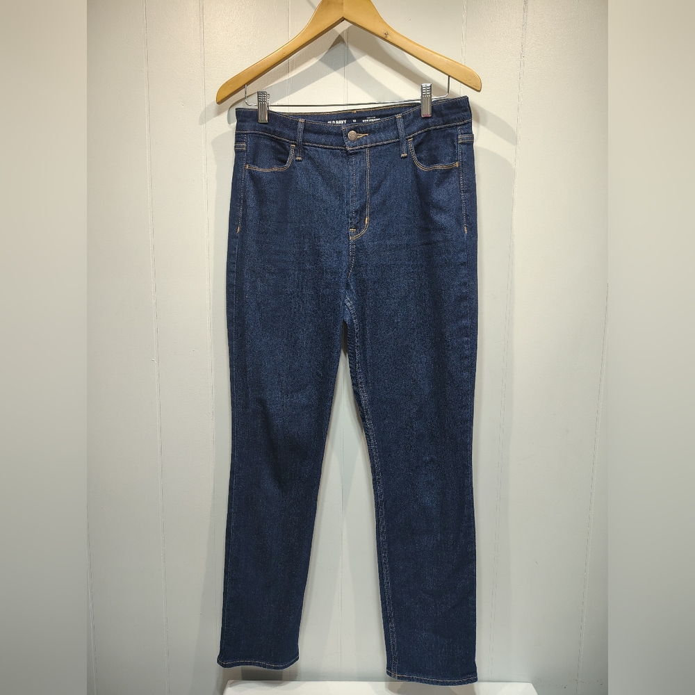 Old Navy High Rise WOW Straight Jeans Size 10 Dark Wash Stretch Denim